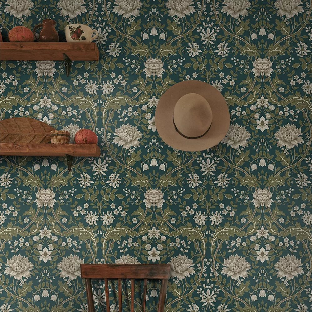 Honeysuckle Trail Wallpaper - Green - NextWall - NW44604 - Premier Wallcovering