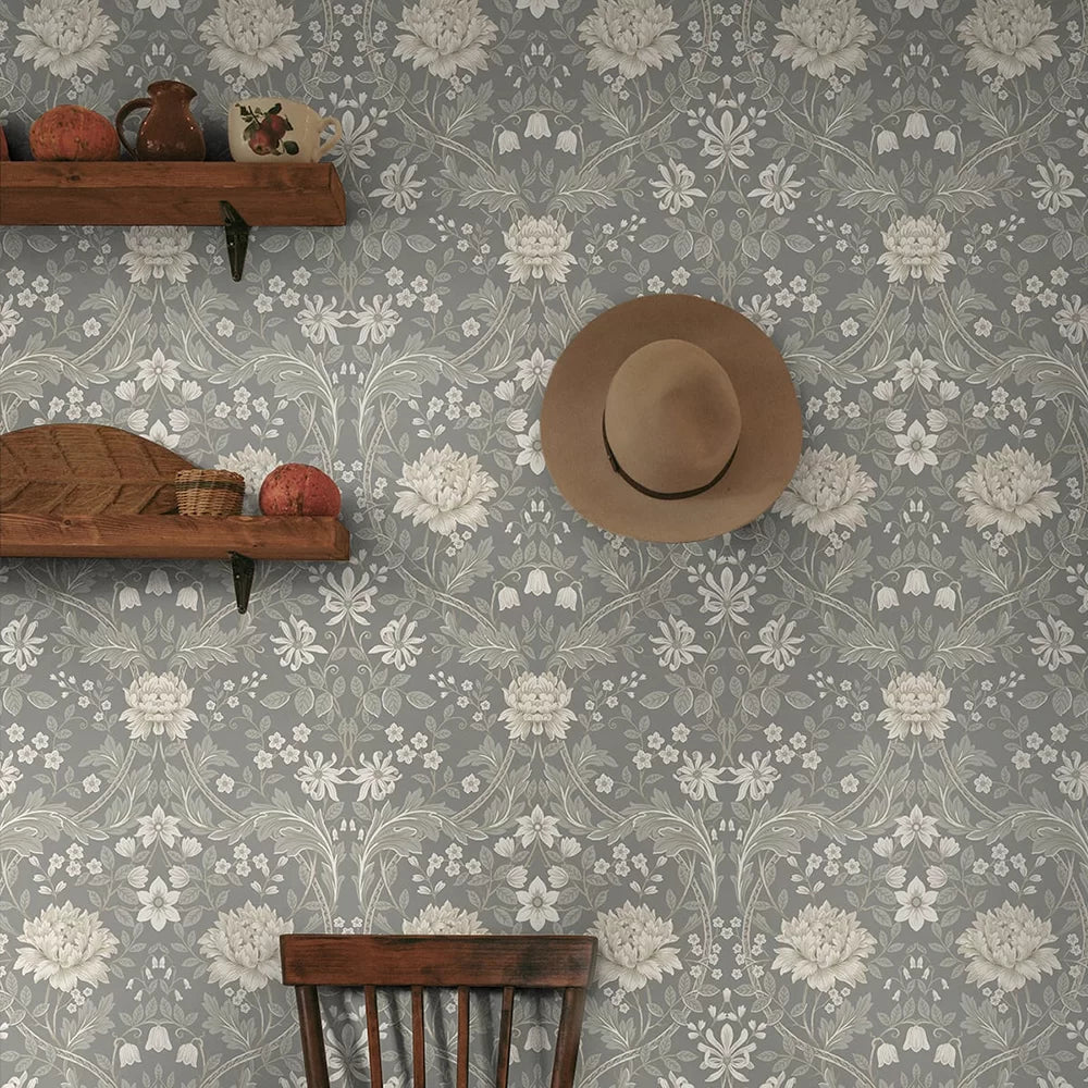 Honeysuckle Trail Wallpaper - Grey - NextWall - NW44608 - Premier Wallcovering
