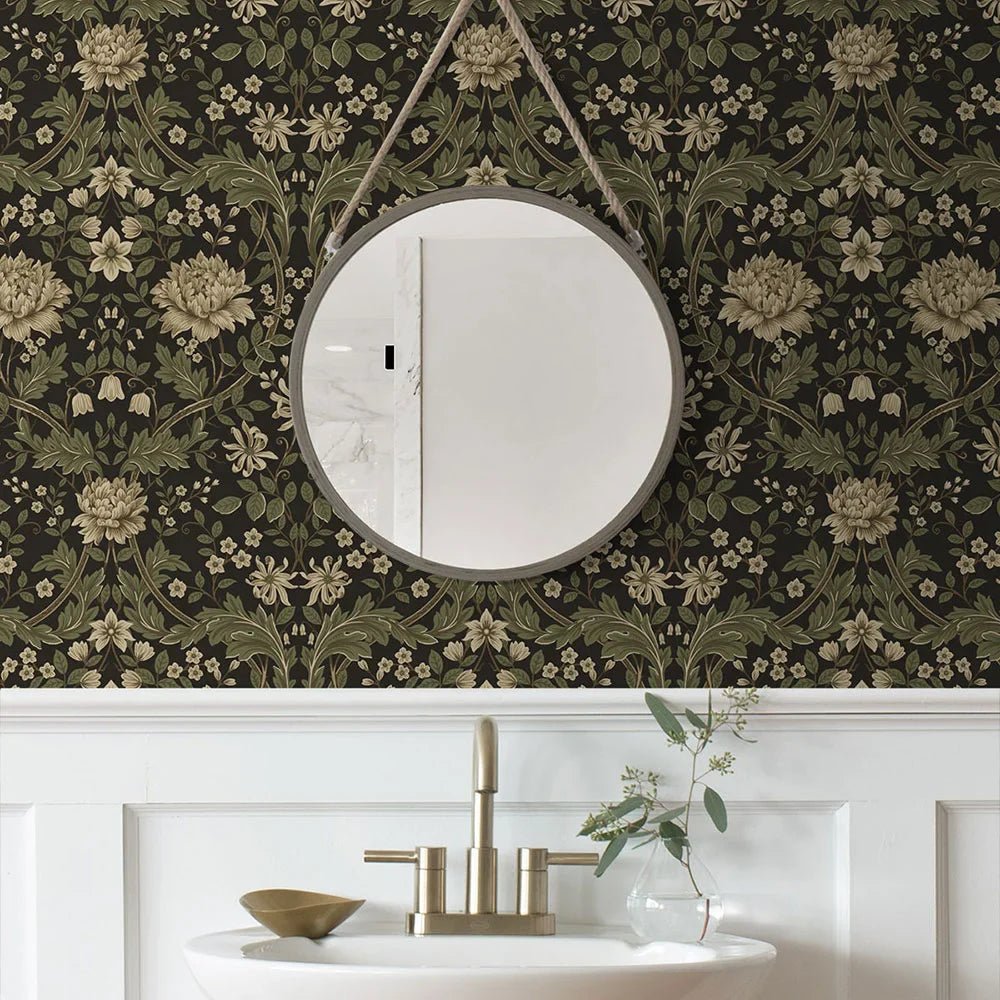 Honeysuckle Trail Wallpaper - Brown & Sage - NextWall - NW44606 - Premier Wallcovering