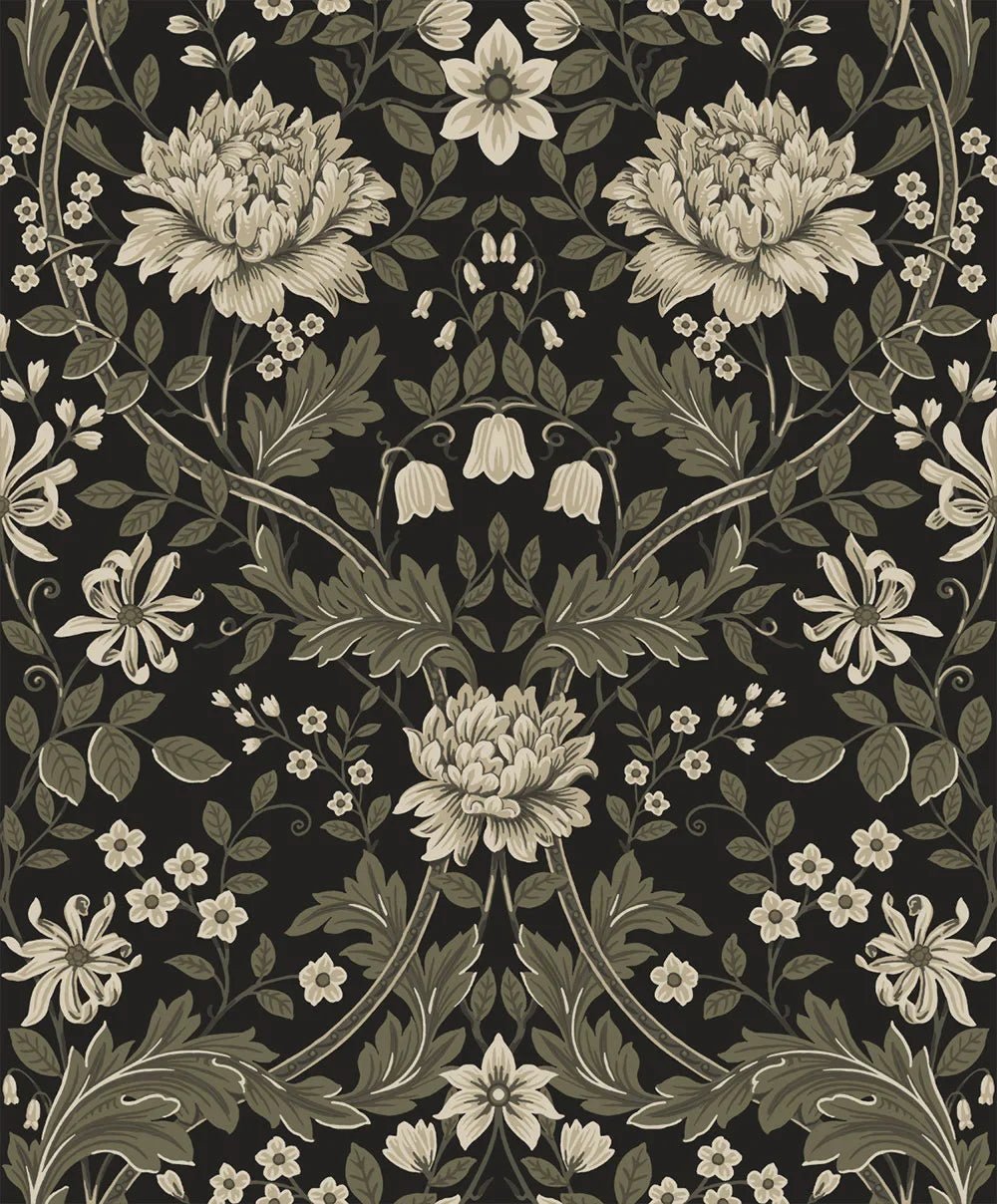 Honeysuckle Trail Wallpaper - Ebony & Pavestone - NextWall - NW44610 - Premier Wallcovering