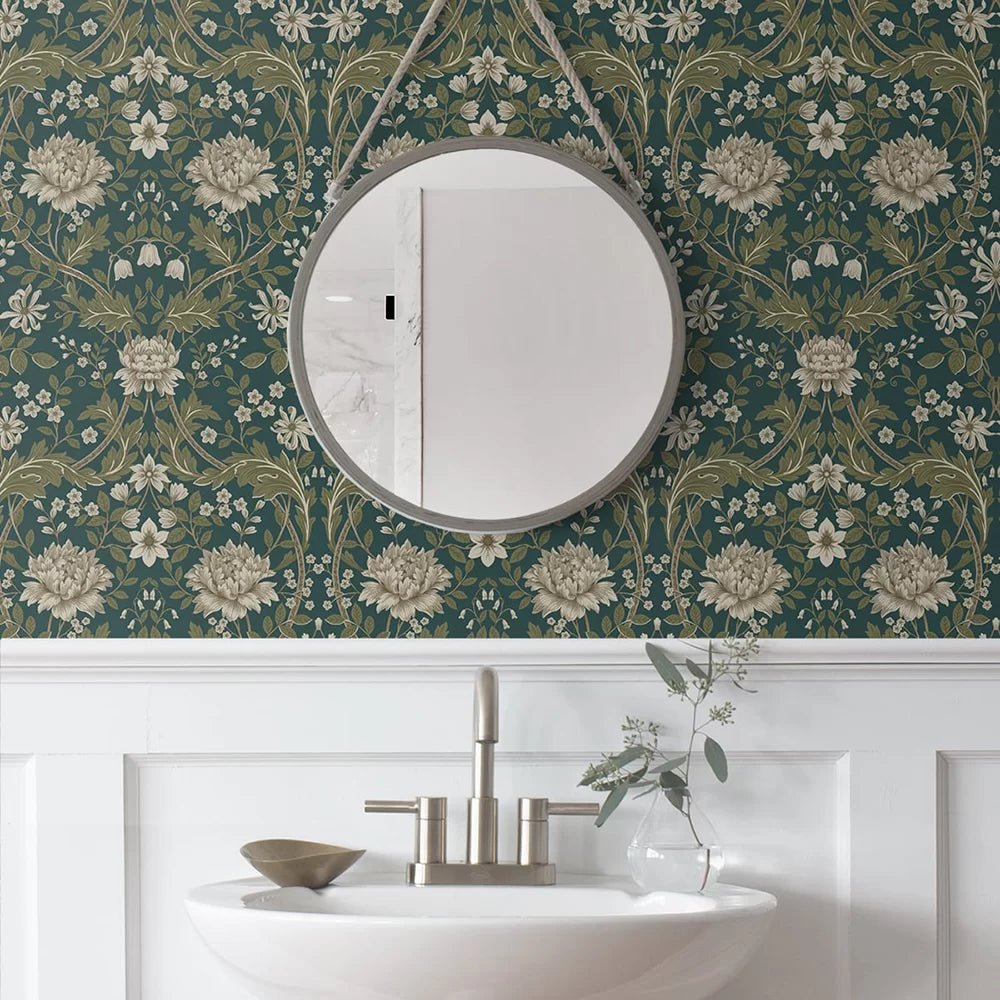 Honeysuckle Trail Wallpaper - Green - NextWall - NW44604 - Premier Wallcovering