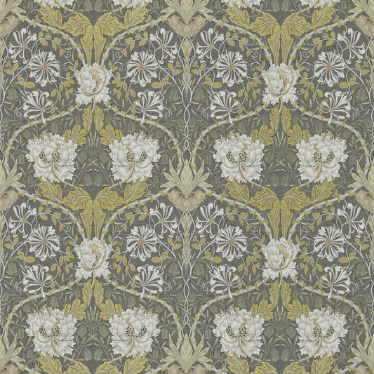 Honeysuckle & Tulip Wallpaper - Charcoal/Gold - Morris & Co - 216465 - Premier Wallcovering