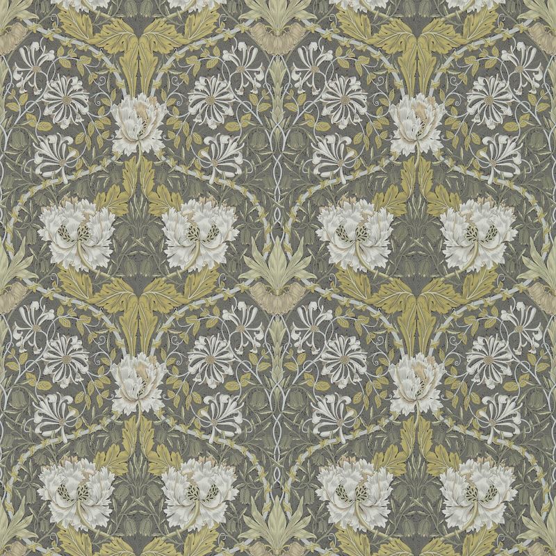 Honeysuckle & Tulip Wallpaper - Charcoal/Gold - Morris & Co - 216827 - Premier Wallcovering