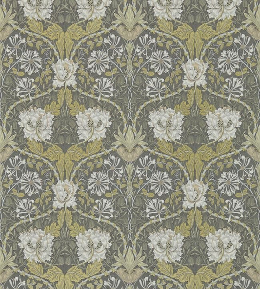 Honeysuckle & Tulip Wallpaper - Charcoal/Gold - 214701 - Morris & Co - Premier Wallcovering