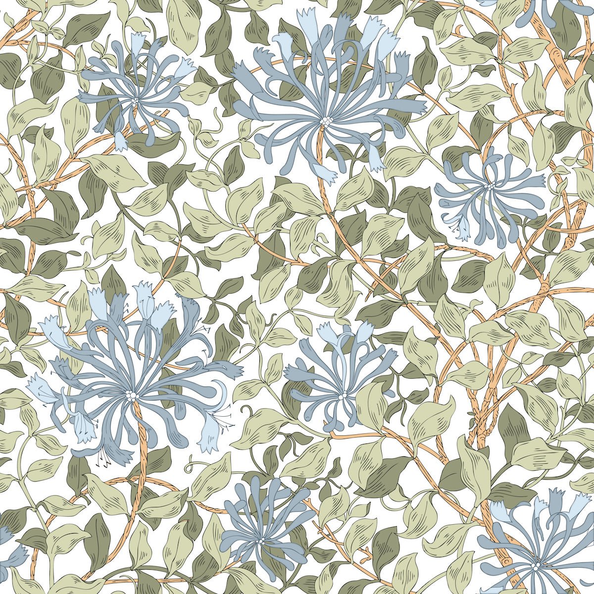 Morris Collections - 1119 - Honeysuckle Wallpaper - Webbs Grey Blue - Premier Wallcovering