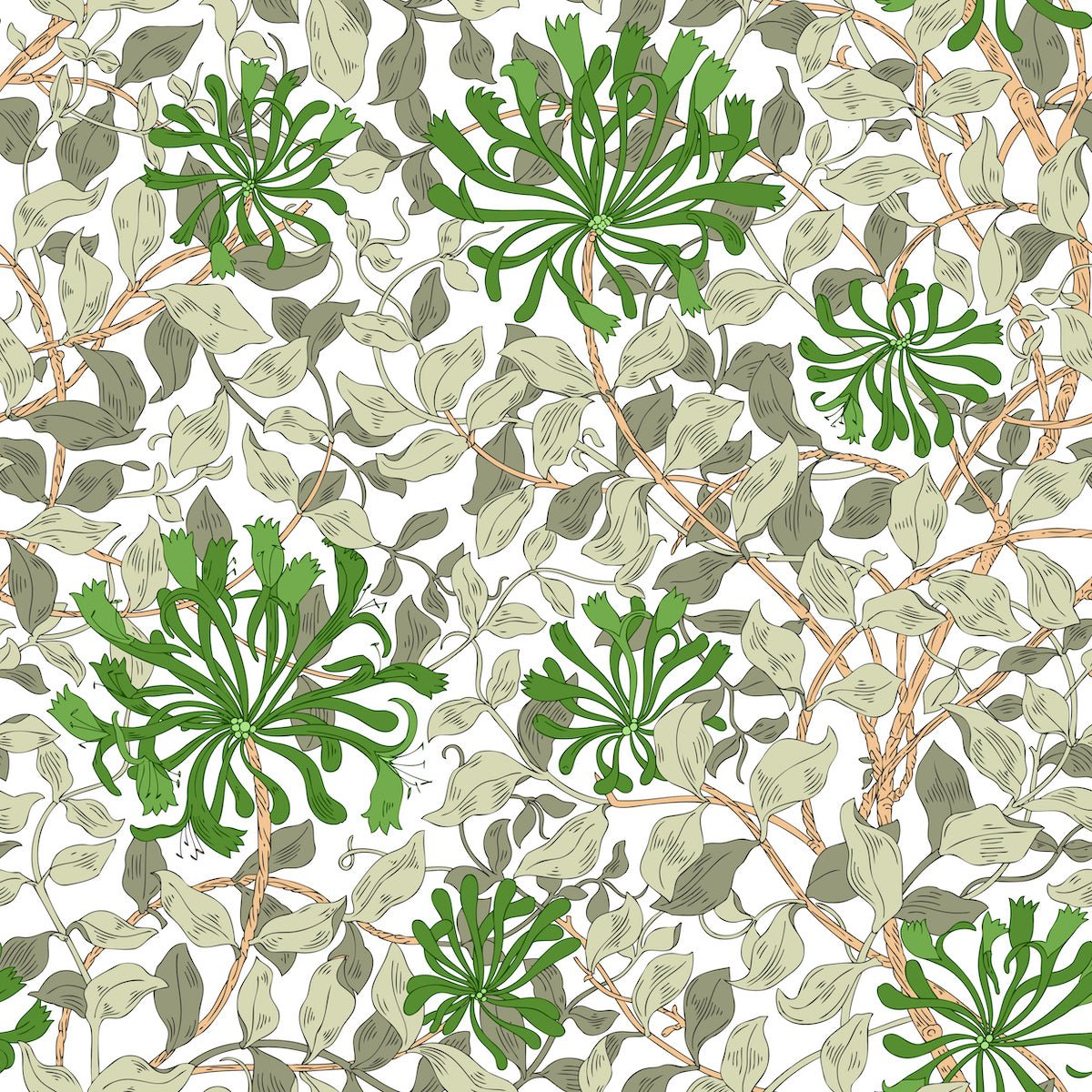 Morris Collections - 1120 - Honeysuckle Wallpaper - Sage Green - Premier Wallcovering