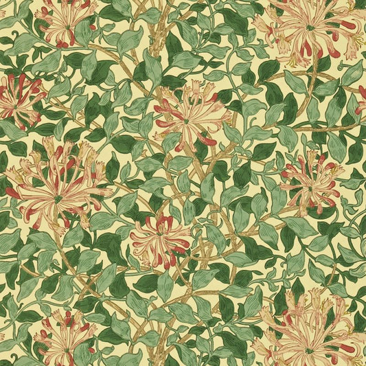 Honeysuckle Wallpaper - Green/Coral/Pink - Morris & Co - 210436 - Premier Wallcovering