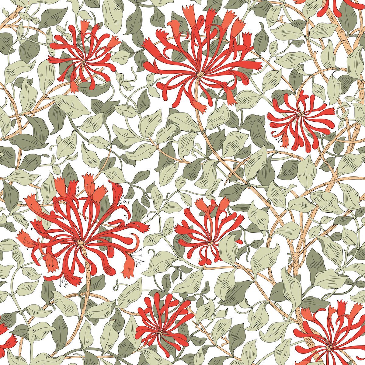 Morris Collections - 1117 - Honeysuckle Wallpaper - Crimson Red - Premier Wallcovering