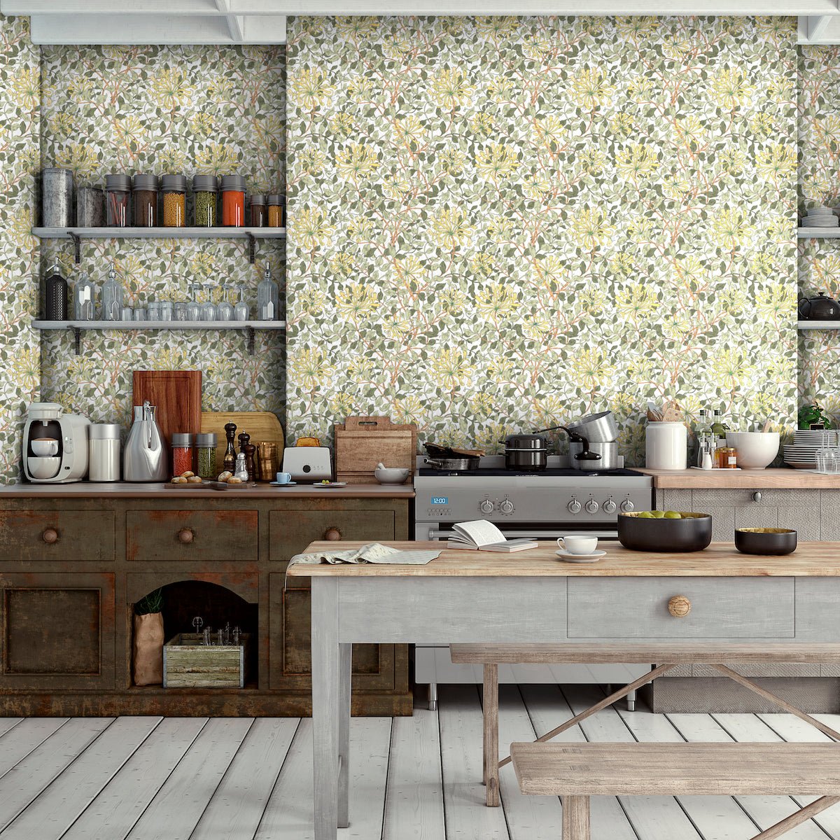 Morris Collections - 1118 - Honeysuckle Wallpaper - Blonde Yellow - Premier Wallcovering