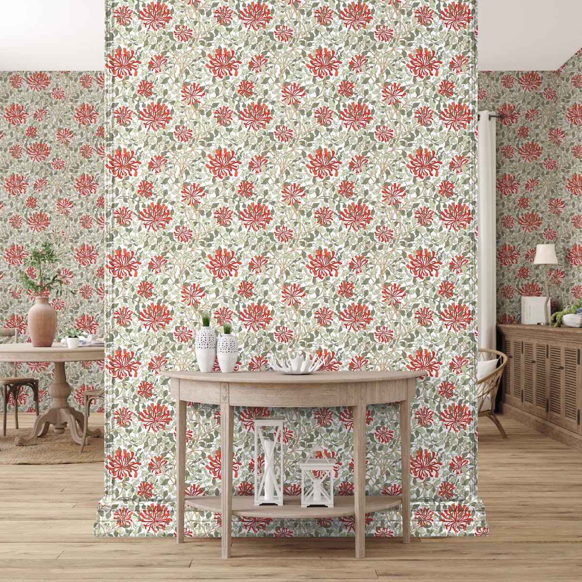 Morris Collections - 1117 - Honeysuckle Wallpaper - Crimson Red - Premier Wallcovering