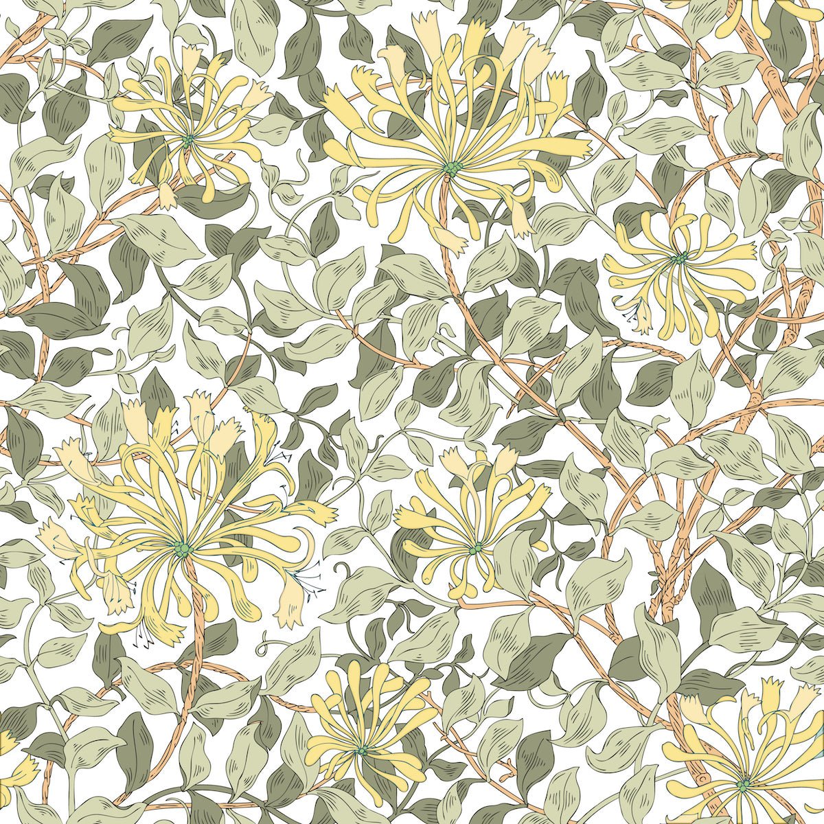 Morris Collections - 1118 - Honeysuckle Wallpaper - Blonde Yellow - Premier Wallcovering