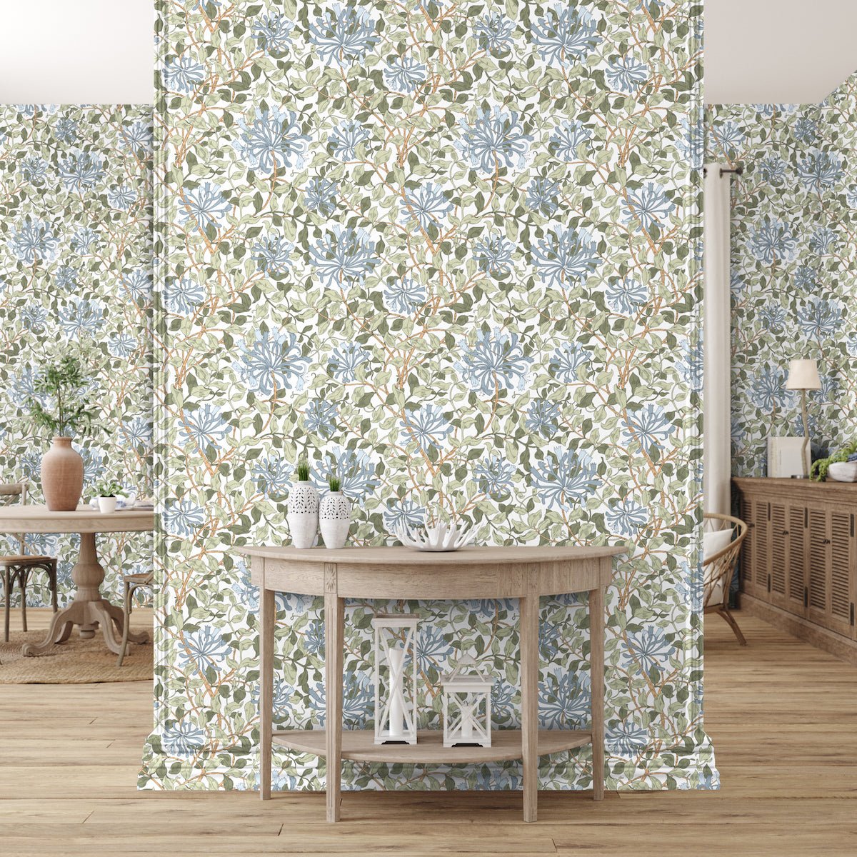 Morris Collections - 1119 - Honeysuckle Wallpaper - Webbs Grey Blue - Premier Wallcovering