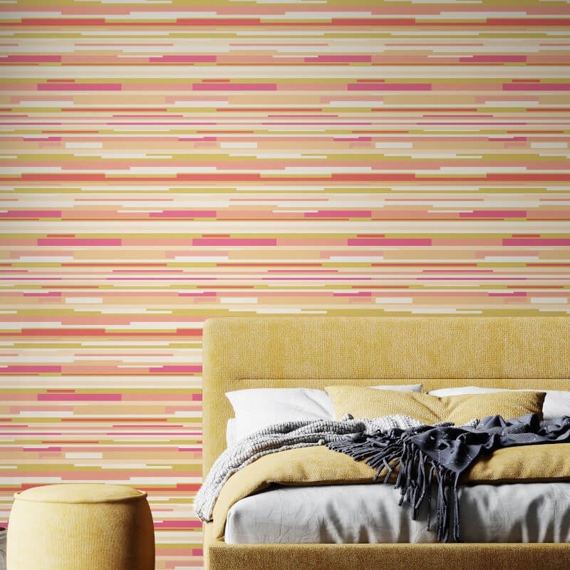 Horizontal Stripe Wallpaper - Pink/Green - Hoopla Walls - HWA1061W - Premier Wallcovering