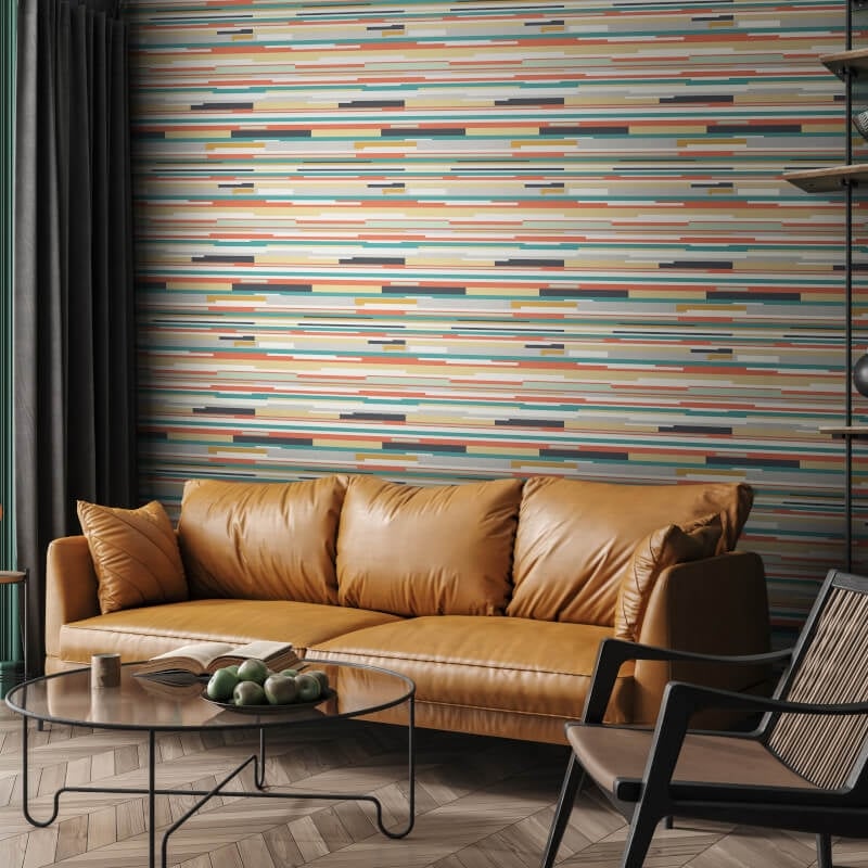Horizontal Stripe Wallpaper - Orange - Hoopla Walls - HWA1063W - Premier Wallcovering