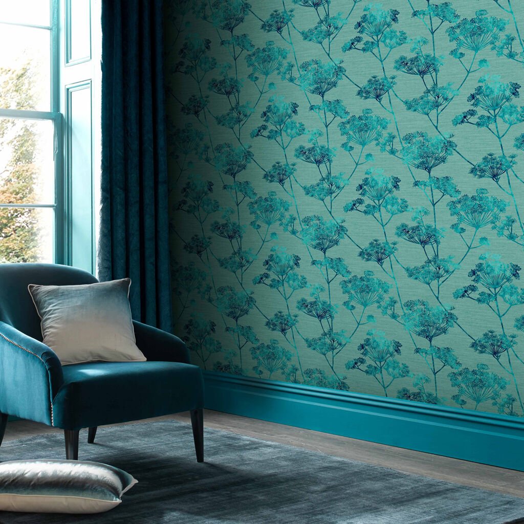 Hortus Wallpaper - Teal - Graham & Brown - 112204 - Premier Wallcovering
