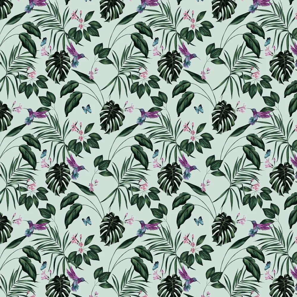 Hummingbird Wallpaper - Duck Egg - Ohpopsi - WLD53115W - Premier Wallcovering