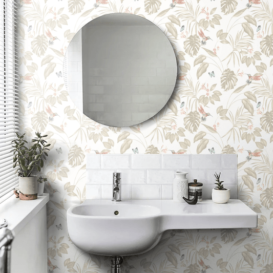 Hummingbird Wallpaper - Oyster - Ohpopsi - LBK50104W - Premier Wallcovering
