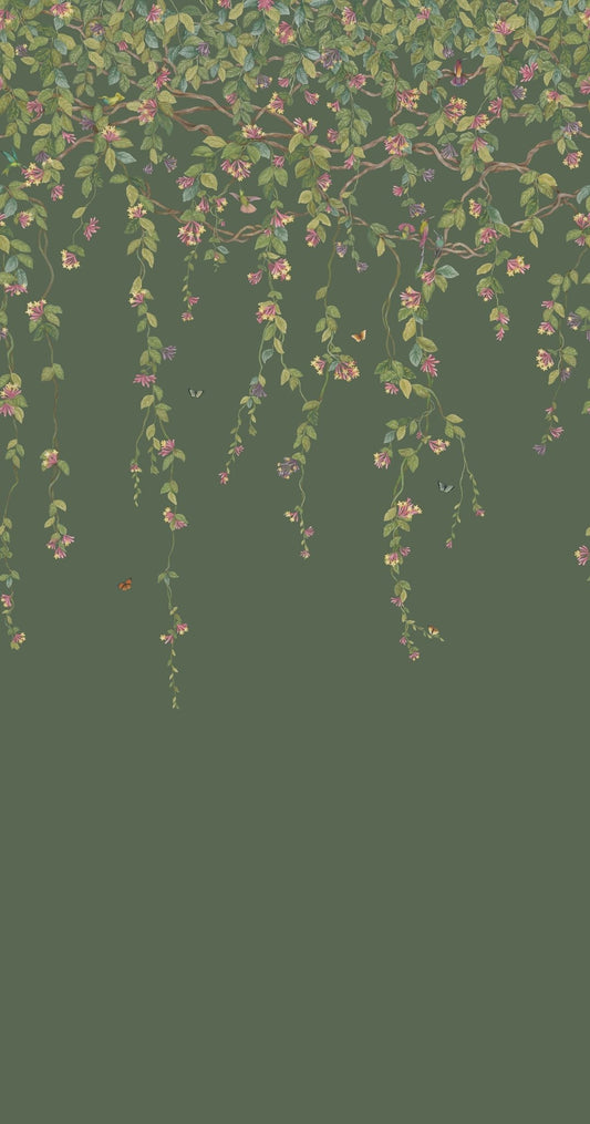 Hummingbirds Flora Wallpaper - Fuchsia on Racing Green - 124/2012 - Cole & Son - Premier Wallcovering