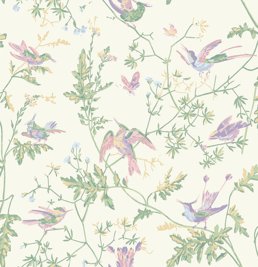 Hummingbirds Wallpaper - Blush, Sage, & Mulberry on Cream - 124/1001 - Cole & Son - Premier Wallcovering