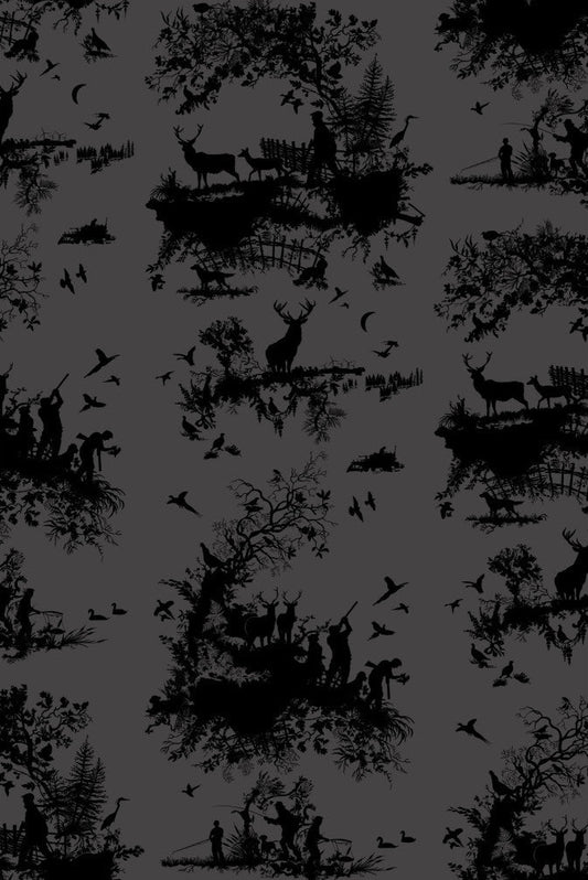 Hunting Toile Wallpaper - Black on Black - Timorous Beasties - TB/HTOIL/4007/04 - Premier Wallcovering