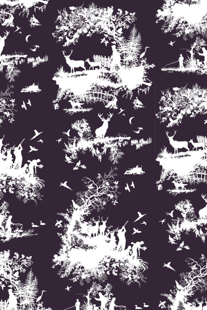 Hunting Toile Wallpaper - White on Peregrine - Timorous Beasties - TB/HTOIL/5004/09 - Premier Wallcovering