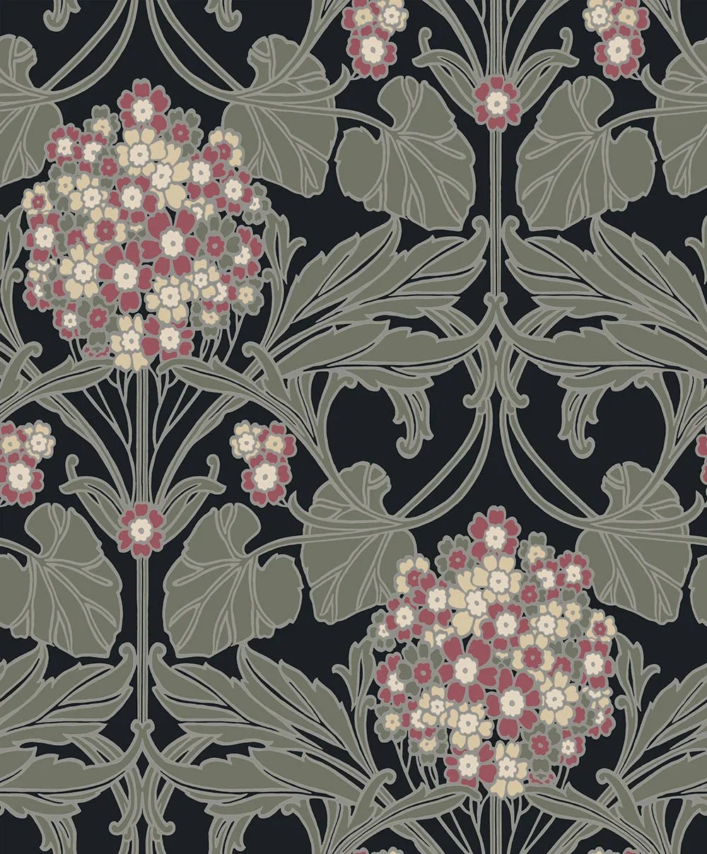 Hydrangea Floral Wallpaper - Black & Rosewood - NextWall - NW60410 - Premier Wallcovering