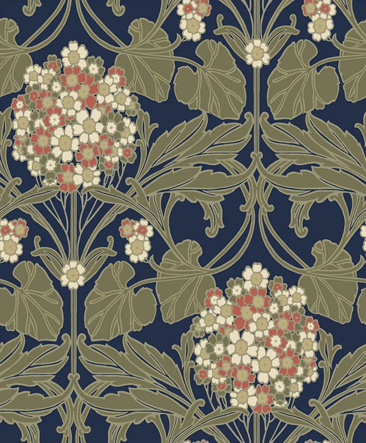 Hydrangea Floral Wallpaper - Dark Blue & Terracotta - NextWall - NW60402 - Premier Wallcovering