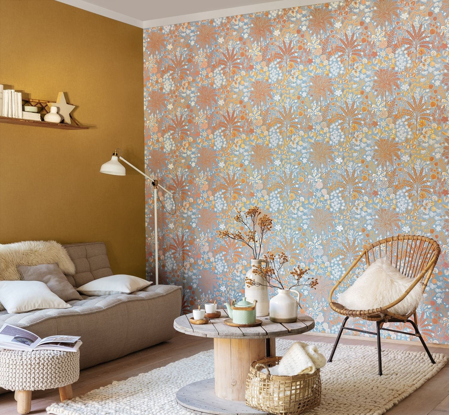 Hygge Hope Wallpaper - Bleu Celeste/ Ocre - Caselio - 100596524 - Premier Wallcovering