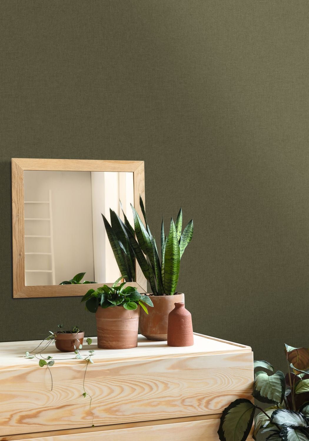 Hygge Uni Wallpaper - Vert Olive - Caselio - 100607537 - Premier Wallcovering