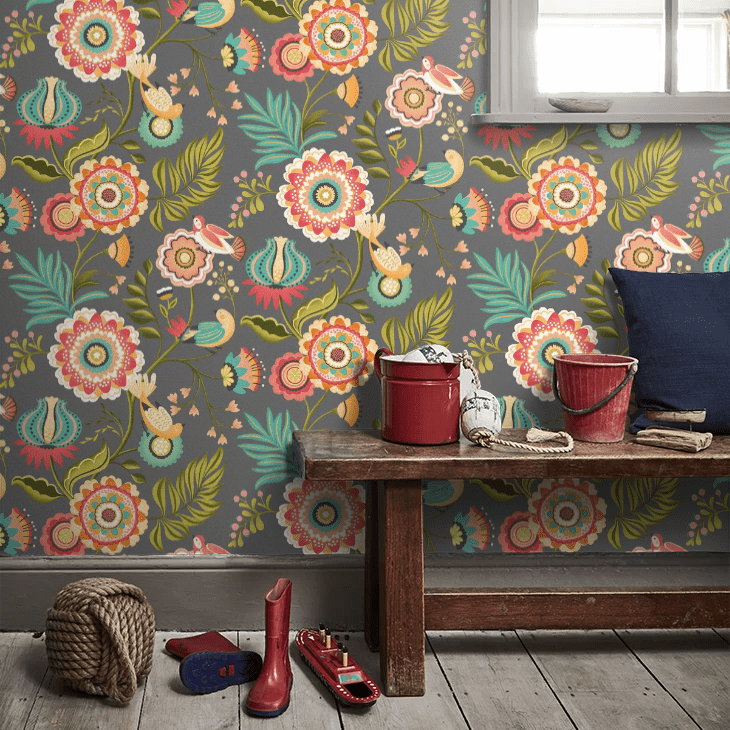 Ichika Trail Wallpaper - Charcoal & Teal - Ohpopsi - IKA50110W - Premier Wallcovering