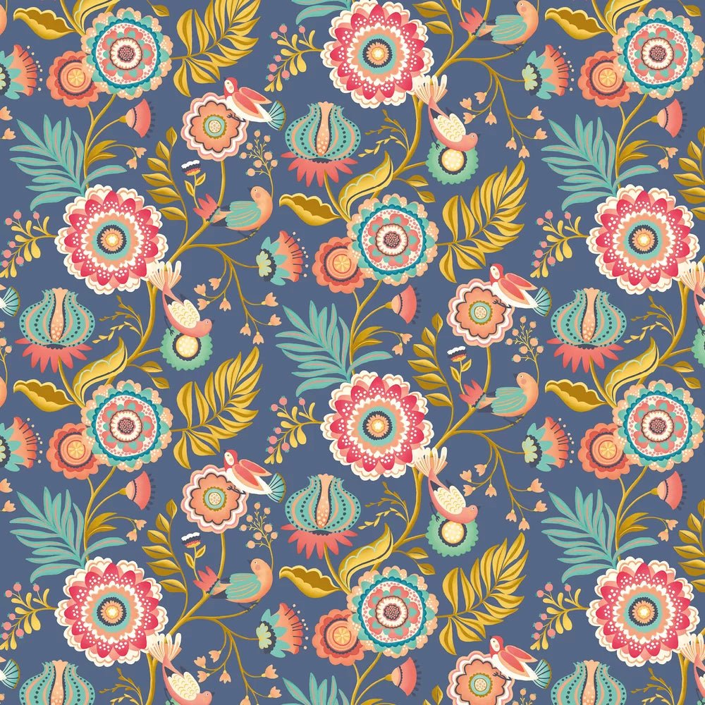 Ichika Trail Wallpaper - Royal Blue & Gold - Ohpopsi - IKA50111W - Premier Wallcovering