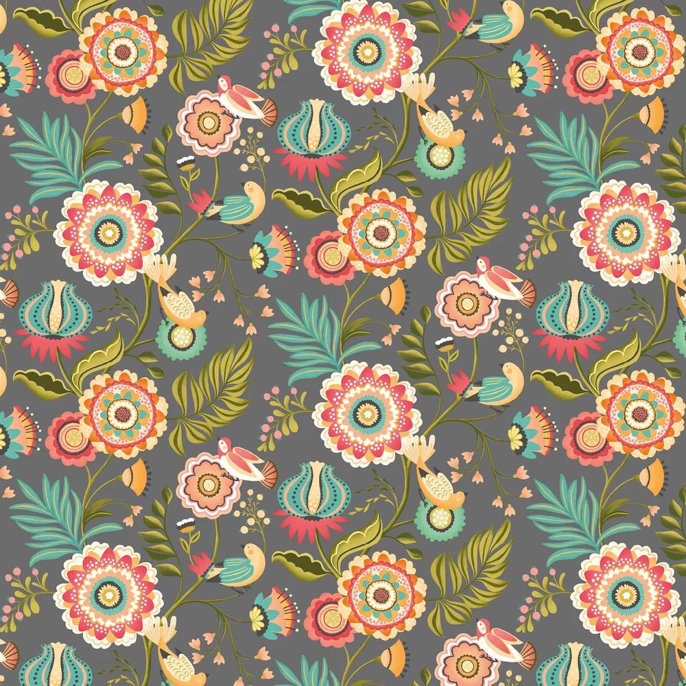 Ichika Trail Wallpaper - Charcoal & Teal - Ohpopsi - IKA50110W - Premier Wallcovering