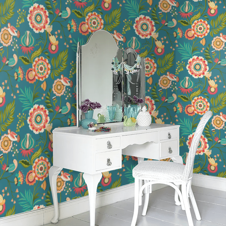 Ichika Trail Wallpaper - Peacock - Ohpopsi - IKA50112W - Premier Wallcovering