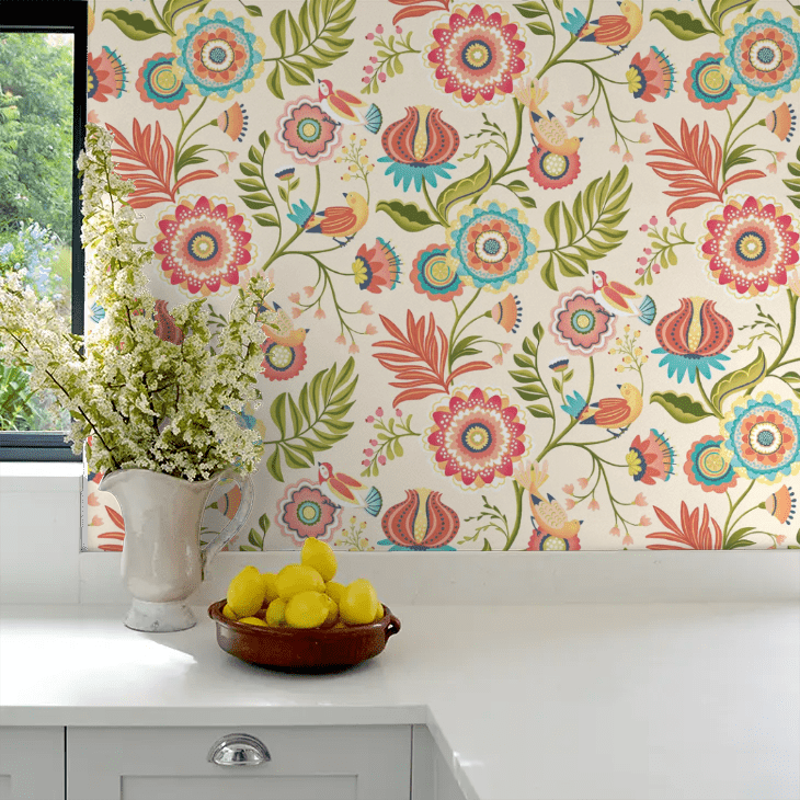 Ichika Trail Wallpaper - Coral & Linen - Ohpopsi - IKA50113W - Premier Wallcovering