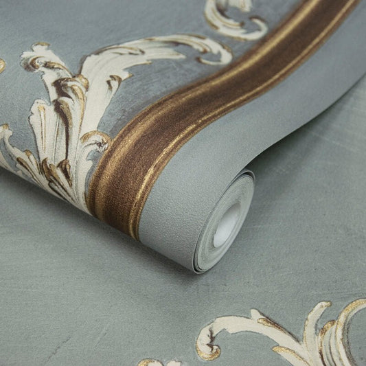 Icon Rococo Panel Wallpaper - Grey - Grandeco - 191501 - Premier Wallcovering