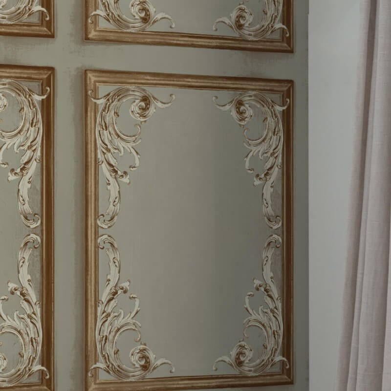 Icon Rococo Panel Wallpaper - Greige - Grandeco - IC1103 - Premier Wallcovering