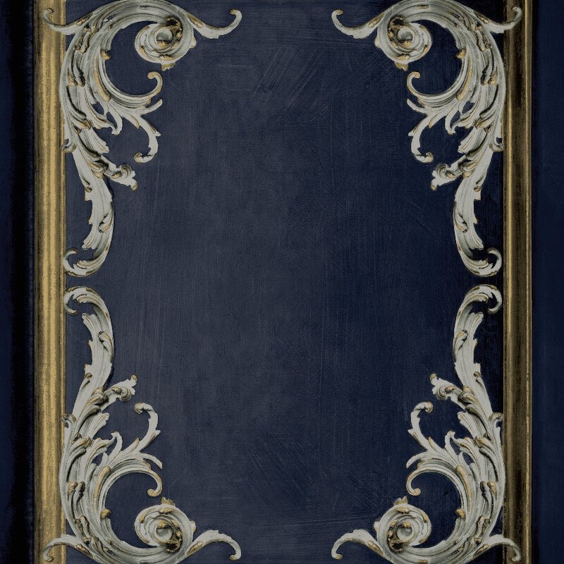 Icon Rococo Panel Wallpaper - Navy - Grandeco - 191502 - Premier Wallcovering