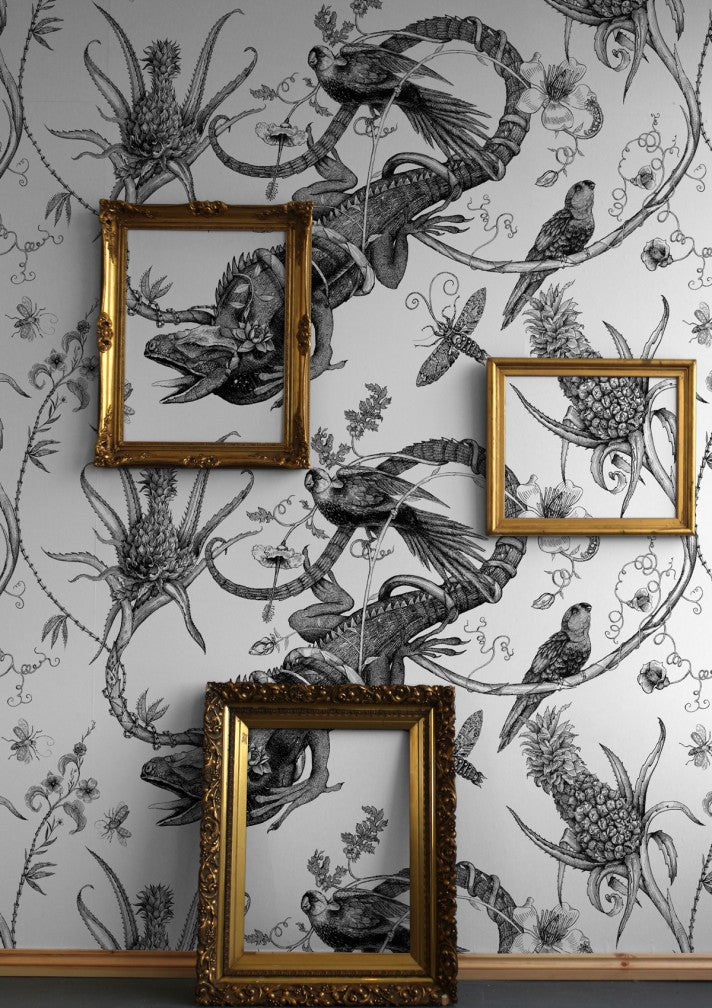 Iguana Superwide Wallpaper - Black on Ivory - Timorous Beasties - SWP/IGU/IVY/01 - Premier Wallcovering