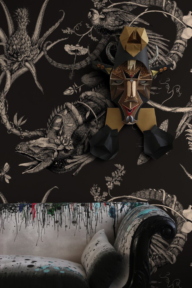 Iguana Superwide Wallpaper - Bronze on Brown - Timorous Beasties - SWP/IGU/BRO/06 - Premier Wallcovering