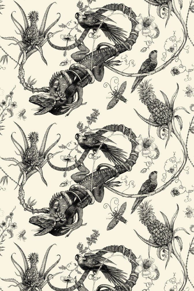 Iguana Superwide Wallpaper - Black on Ivory - Timorous Beasties - SWP/IGU/IVY/01 - Premier Wallcovering