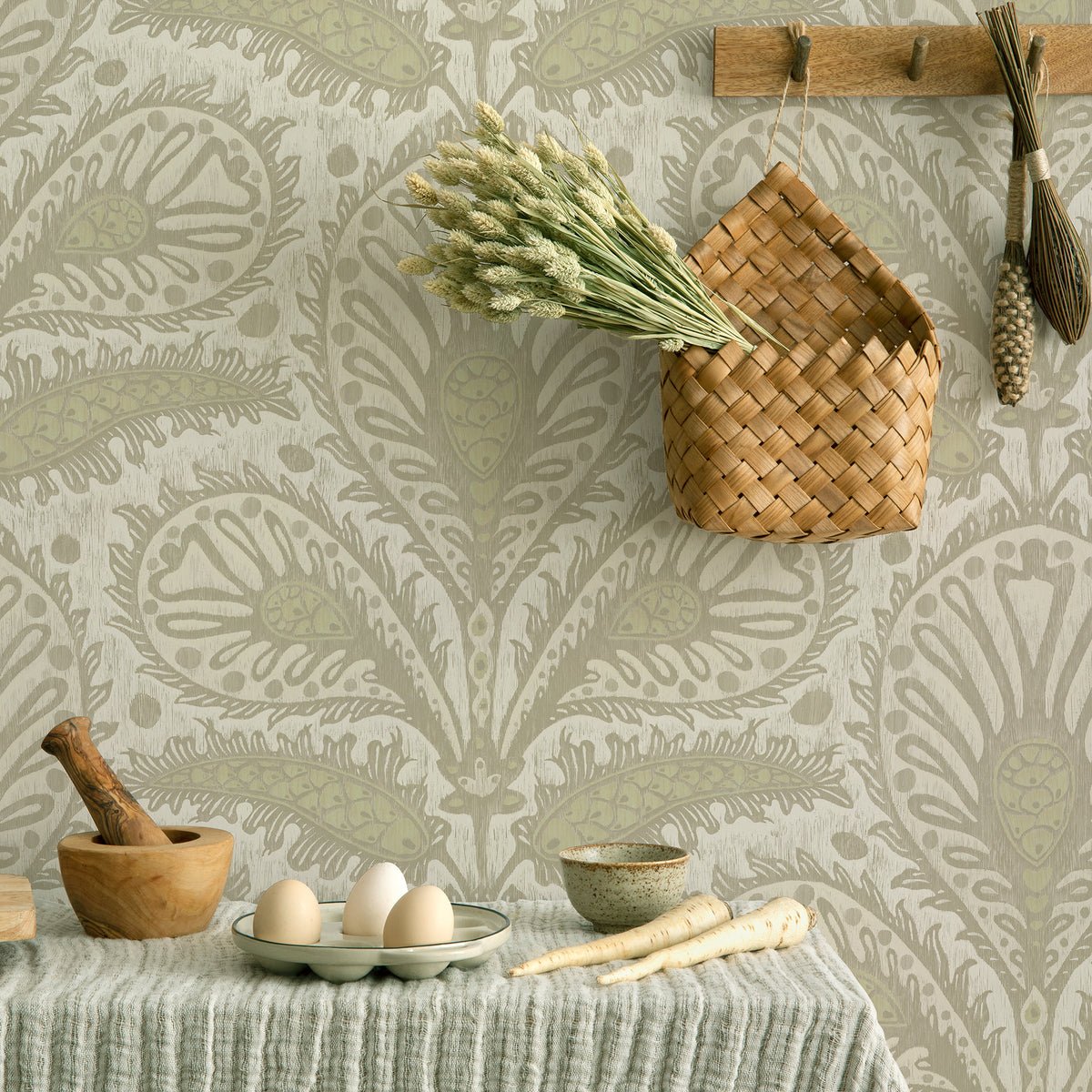 Ikat Clover Wallpaper - Sage - Josephine Munsey - JMW-103411 - Premier Wallcovering