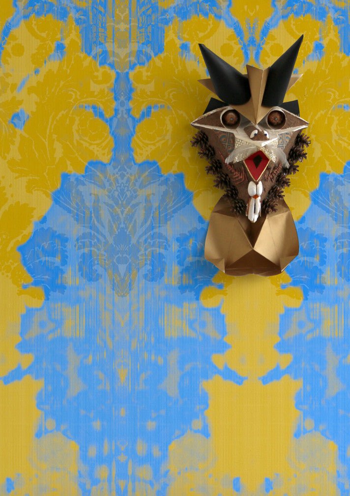 Ikat Damask Wallpaper Panels - Blues and Golds - Timorous Beasties - ROR/IKAT/MICA/05 - Premier Wallcovering