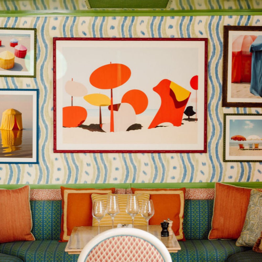 Ikat Stripe Wallpaper - Blue Lime - Blithfield - 693-03 - Premier Wallcovering