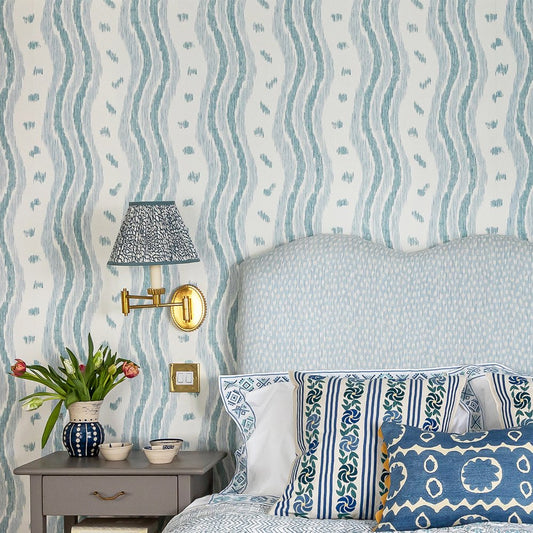 Ikat Stripe Wallpaper - Pale Blue - Blithfield - 693-01 - Premier Wallcovering