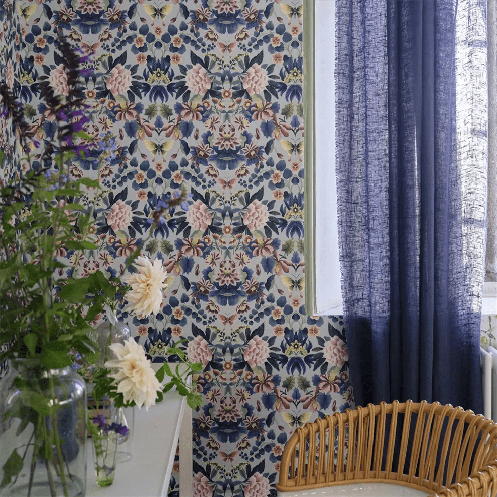 Ikebana Damask Wallpaper - Slate Blue - PDG1156/04 - Designers Guild - Premier Wallcovering