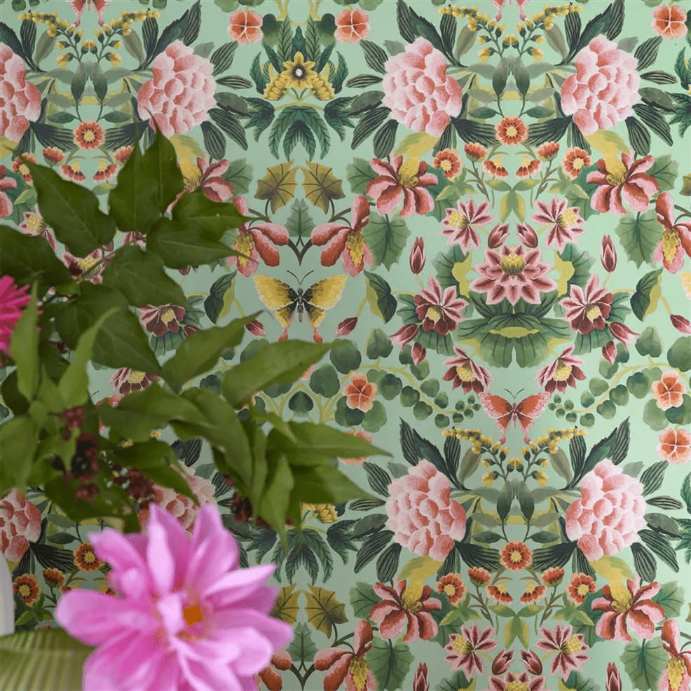 Ikebana Damask Wallpaper - Aqua - PDG1156/05 - Designers Guild - Premier Wallcovering