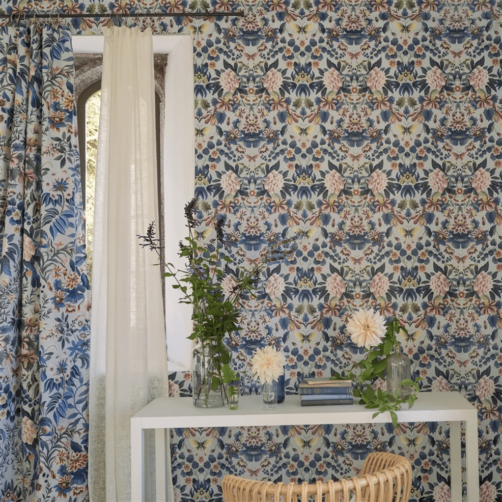 Ikebana Damask Wallpaper - Slate Blue - PDG1156/04 - Designers Guild - Premier Wallcovering