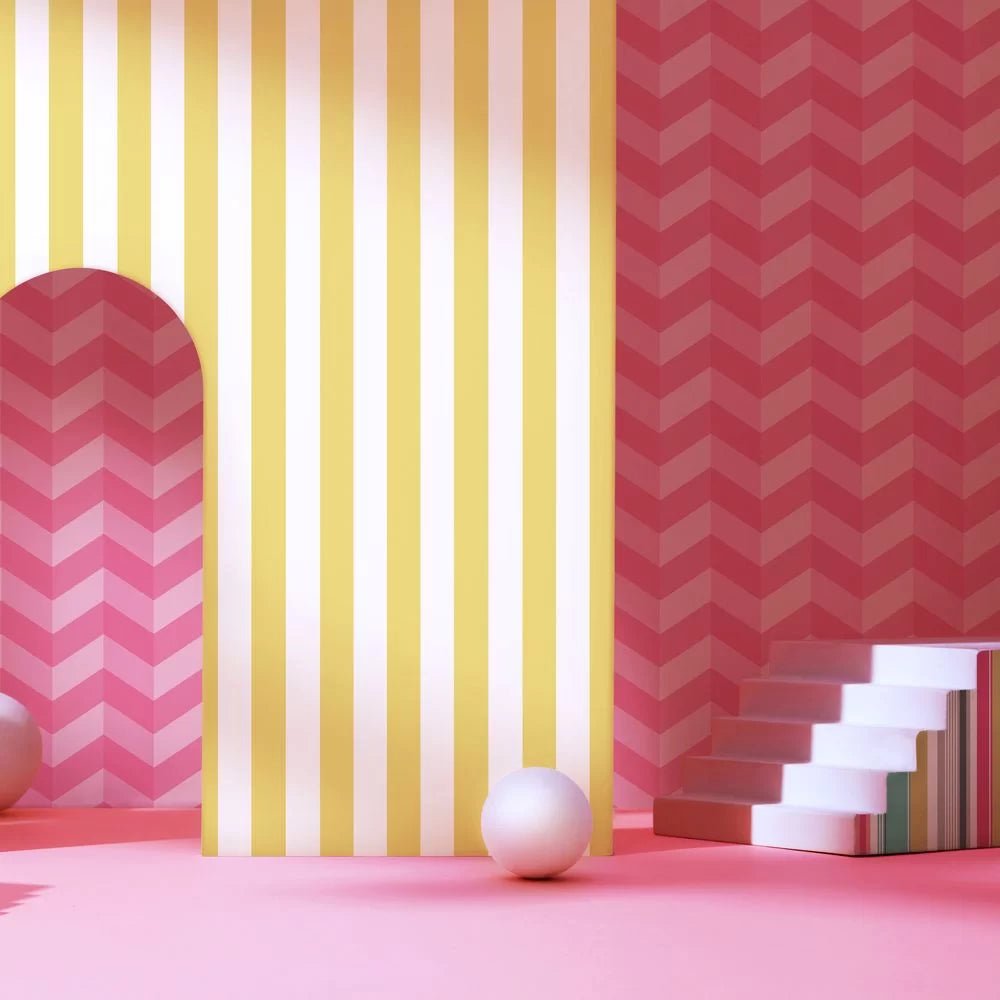 Illusion Chevron Wallpaper - Hot Fushcia - Ohpopsi - STR50132W - Premier Wallcovering