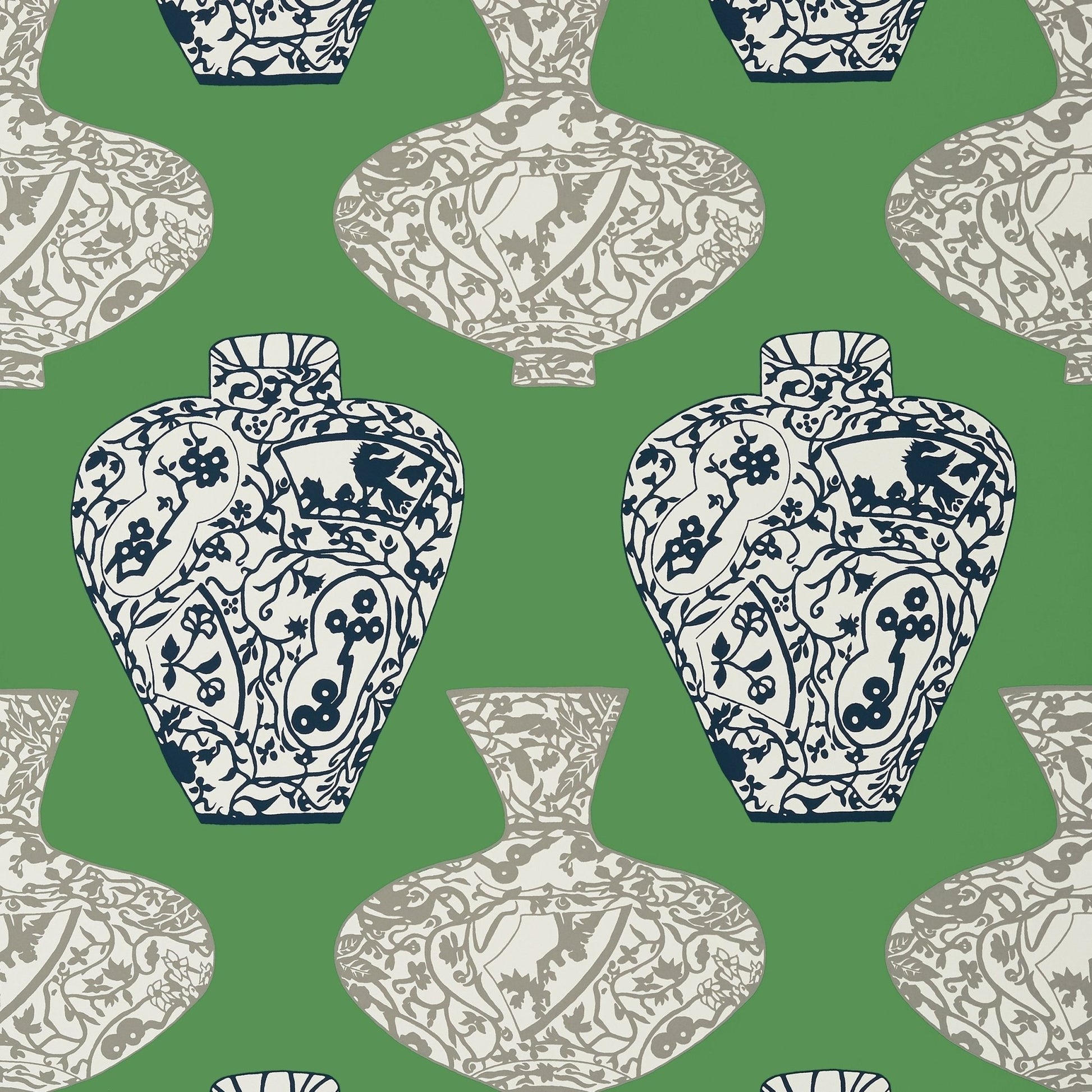 Imari Vase Wallpaper - Emerald Green - Thibaut - T13125 - Premier Wallcovering