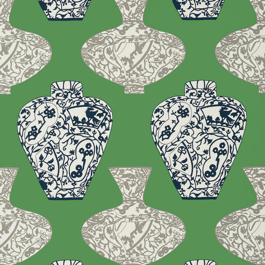 Imari Vase Wallpaper - Emerald Green - Thibaut - T13125 - Premier Wallcovering